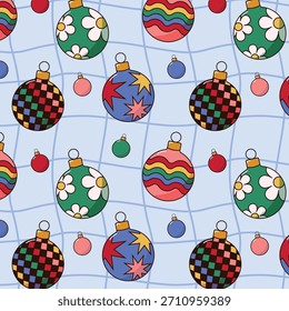 Retro Groovy Weihnachten nahtlose Muster Ornamente