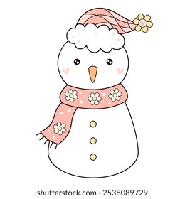 Retro groovy Christmas snowman clipart. Cute Christmas character. Hand draw vector illustration in flat style