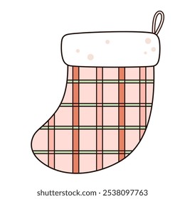 Retro groovy Christmas sock clipart. Christmas clipart. Cute festive object. Hand drawn vector illustration in flat style