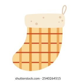 Retro groovy Christmas sock clipart. Christmas clipart. Cute festive object. Hand drawn vector illustration in flat style