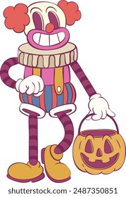 Retro groovy clown halloween mascot character