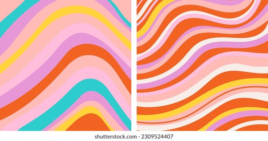 Retro groovy colorful abstract art template set, vector