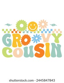 Retro Groovy cousin, Retro Groovy Family, Mama Groovy, Hippie Boho Wavy,  svg