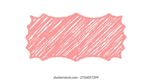 Retro groovy crayon shaded rectangle border with scallop outline and wavy frame. Chalk sketch background in y2k style and cool vintage shading, graphic look for modern artistic projects.
