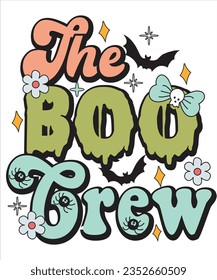 Retro groovy cute boo Halloween design, spooky season