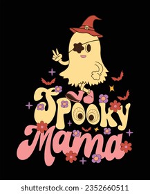 Retro groovy cute boo Halloween design, spooky season