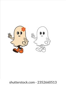 Retro groovy cute boo Halloween design, spooky season