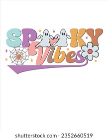 Retro groovy cute boo Halloween design, spooky season