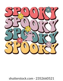 Retro groovy cute boo Halloween design, spooky season