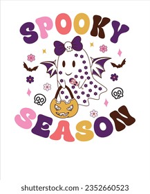 Retro Groovy süß boo Halloween Design, spooky Saison