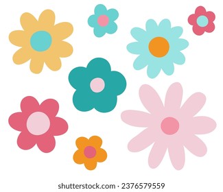 Retro groovy daisies. 1970s, 1960s nostalgia Vector illustration with flowers.