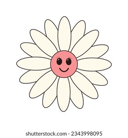 Retro groovy daisy flower character. . Linear color vector illustration.