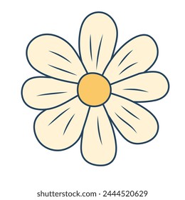 Retro groovy daisy flower. Colorful cartoon psychedelic 60s, 70s style chamomile. Minimalistic old-fashioned art design.