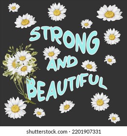 Retro groovy daisy flower illustration print with slogan for girl - kids graphic tee t shirt or poster sticker - Vector