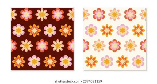 Retro groovy daisy seamless patterns. 70s vibes floral background for bedclothes or textile design