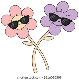 Retro groovy daisy sunflower cute happy flower