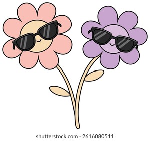 Retro groovy daisy sunflower cute happy flower