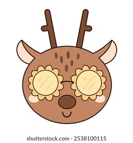 Retro groovy deer face clipart. Personagem sazonal bonito. Ilustração de vetor desenhada à mão em estilo plano