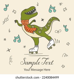 Retro Groovy Dinosaur Vector Holiday Card Background