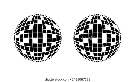 Retro groovy disco ball, black isolated silhouette