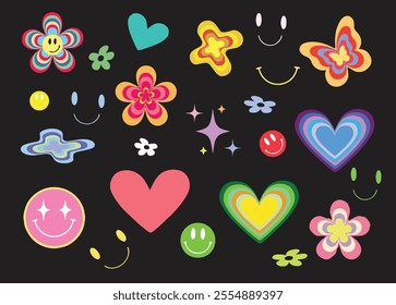 Retro Groovy Doodles - Smiley Faces, Flowers, and Heart Stickers Design