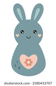 Retro Groovy Easter bunny clipart. Happy Easter day. Cute bunny in cartoon flat style. Hand draw vector illustration