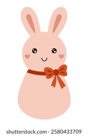 Retro Groovy Easter bunny clipart. Happy Easter day. Cute bunny in cartoon flat style. Hand draw vector illustration