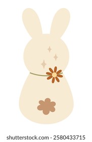 Retro Groovy Easter bunny clipart. Happy Easter day. Cute bunny in cartoon flat style. Hand draw vector illustration