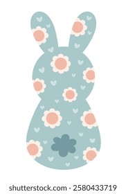 Retro Groovy Easter bunny clipart. Happy Easter day. Cute bunny in cartoon flat style. Hand draw vector illustration