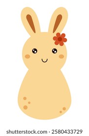 Retro Groovy Easter bunny clipart. Happy Easter day. Cute bunny in cartoon flat style. Hand draw vector illustration