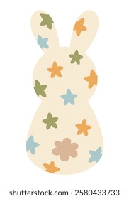 Retro Groovy Easter bunny clipart. Happy Easter day. Cute bunny in cartoon flat style. Hand draw vector illustration