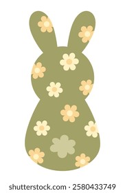 Retro Groovy Easter bunny clipart. Happy Easter day. Cute bunny in cartoon flat style. Hand draw vector illustration