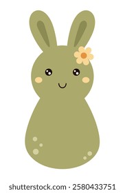 Retro Groovy Easter bunny clipart. Happy Easter day. Cute bunny in cartoon flat style. Hand draw vector illustration