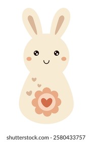 Retro Groovy Easter bunny clipart. Happy Easter day. Cute bunny in cartoon flat style. Hand draw vector illustration