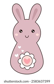 Retro Groovy Easter bunny clipart. Happy Easter day. Cute bunny in cartoon flat style. Hand draw vector illustration