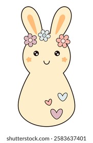 Retro Groovy Easter bunny clipart. Happy Easter day. Cute bunny in cartoon flat style. Hand draw vector illustration