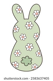 Retro Groovy Easter bunny clipart. Happy Easter day. Cute bunny in cartoon flat style. Hand draw vector illustration