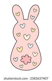 Retro Groovy Easter bunny clipart. Happy Easter day. Cute bunny in cartoon flat style. Hand draw vector illustration