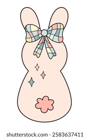 Retro Groovy Easter bunny clipart. Happy Easter day. Cute bunny in cartoon flat style. Hand draw vector illustration