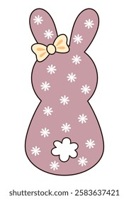 Retro Groovy Easter bunny clipart. Happy Easter day. Cute bunny in cartoon flat style. Hand draw vector illustration