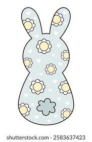 Retro Groovy Easter bunny clipart. Happy Easter day. Cute bunny in cartoon flat style. Hand draw vector illustration