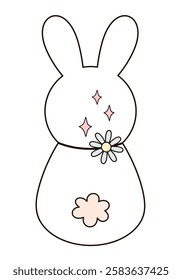 Retro Groovy Easter bunny clipart. Happy Easter day. Cute bunny in cartoon flat style. Hand draw vector illustration