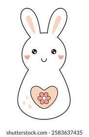 Retro Groovy Easter bunny clipart. Happy Easter day. Cute bunny in cartoon flat style. Hand draw vector illustration