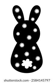 Retro Groovy Easter bunny clipart. Happy Easter day. Black and white bunny doodle in cartoon flat style. Hand draw vector illustration