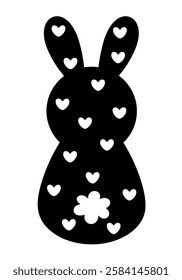 Retro Groovy Easter bunny clipart. Happy Easter day. Black and white bunny doodle in cartoon flat style. Hand draw vector illustration