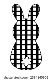 Retro Groovy Easter bunny clipart. Happy Easter day. Black and white bunny doodle in cartoon flat style. Hand draw vector illustration