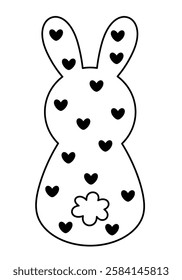 Retro Groovy Easter bunny clipart. Happy Easter day. Black and white bunny doodle in cartoon flat style. Hand draw vector illustration