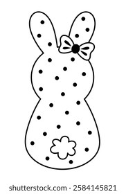 Retro Groovy Easter bunny clipart. Happy Easter day. Black and white bunny doodle in cartoon flat style. Hand draw vector illustration