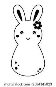 Retro Groovy Easter bunny clipart. Happy Easter day. Black and white bunny doodle in cartoon flat style. Hand draw vector illustration