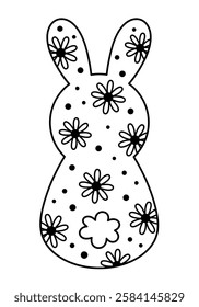 Retro Groovy Easter bunny clipart. Happy Easter day. Black and white bunny doodle in cartoon flat style. Hand draw vector illustration